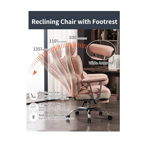 Efomao Big and Tall Office Chair 400LBS - Pink Heavy Duty Executive Office Chair with Footrest, Ergonomic Home Office Desk Chair, Wide Computer Chair for Heavy People | 400lbs support, 135° recline, dual-layer foam cushion, 23.5" seat & footrest. BIFMA -