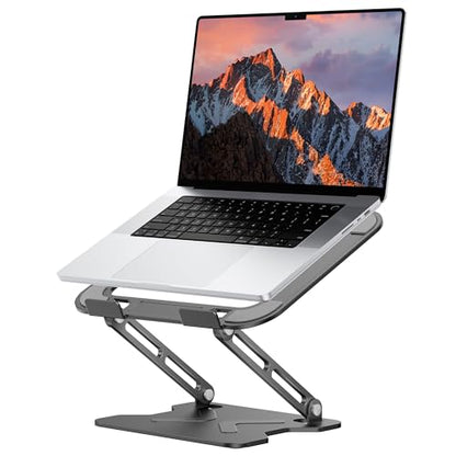 JCZT Adjustable Laptop Stand for Desk, Metal Foldable Laptop Riser, Black | Ergonomic Portable Laptop Stand, Ventilated Cooling Computer Notebook Holder for MacBook Air Pro, All 10-16'' Laptops - color: Black