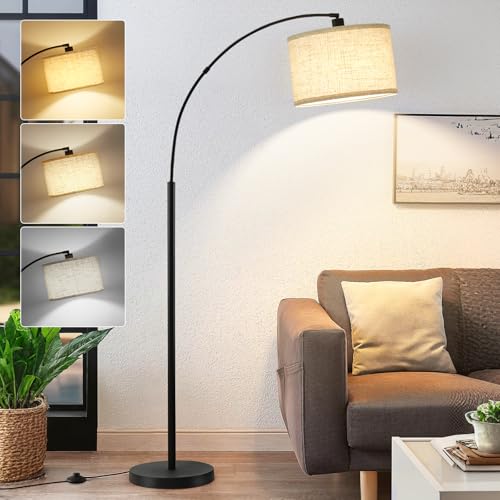 71" Arc Floor Lamps for Living Room, Standing Lamp with Adjustable Head, Tall Pole Lamp with Foot Switch, Arched Reading Light for Bedroom, Office, 9W Adjustable Color Temperatures Bulb Included - color: Black
