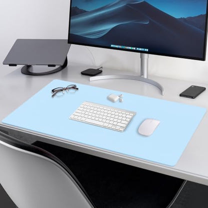 Large Office Leather Desk Mat, Large Mouse and Keyboard Pad, Laptop Pad, Desktop Protector(Light Blue, 31.5 in. x 15.7 in.) - color: Light Blue, size: 31.5×15.7inch