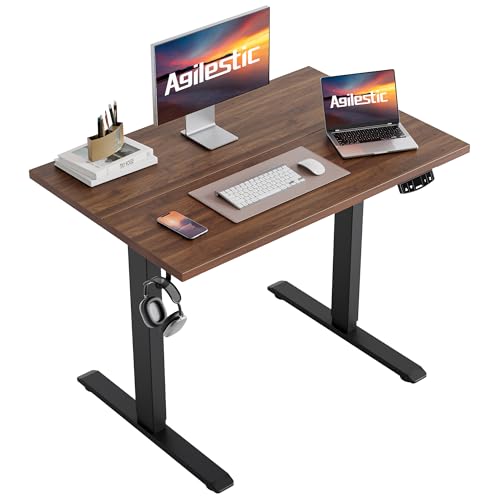 Agilestic Electric Height Adjustable Standing Desk, 48 Inch, Dark Walnut | Smooth Height Adjustment, Memory Presets, Hooks, Stable Steel Frame,154 lbs Capacity, Easy Assembly, Splice Board - color: Dark Walnut, size: 48 x 24 Inch