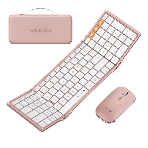 ProtoArc XKM01 Full-Size Foldable Keyboard Mouse Combo for Travel, Pink - color: Pink