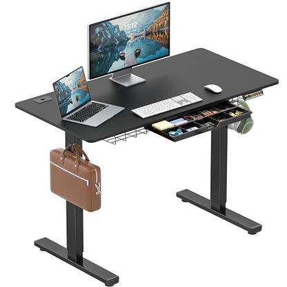 SHW 48-Inch Electric Height Adjustable Standing Desk w/Drawer, Black - color: Black, size: 48-Inch
