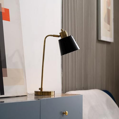 Globe Electric 18" Matte Brass Desk Lamp with Matte Black Metal Shade | Adjustable pivot joint, metal shade, rotary switch, requires 1 E26 60W bulb (sold separately), 61000055 - color: Matte Black Metal