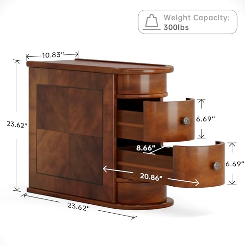 Wood End Table with 2 Drawers, No Assembly Required Narrow Sofa Side Table for Living Room, Vintage Slim Nightstand Bedside Table for Bedroom (2 Drawers, Brown, 1Pc) - color: Brown, size: 1Pc, style: 2 Drawers