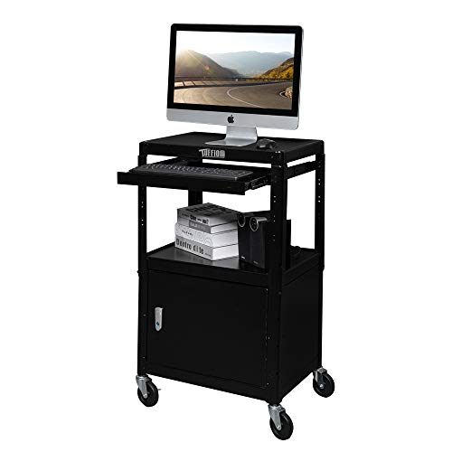 TUFFIOM AV Presentation Cart for Video Projector, Laptop Computer, Mobile Workstation Utility Media Cart for School Classroom Office, Rolling Storage Stand with Locking Cabinet Keyboard Shelf - style: AV Cart with Locking Cabinet