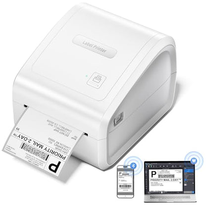 Bluetooth Thermal Label Printer 4x6, Wireless Thermal Labels Printers for Small Business, D550 Pro White Ethernet Shipping Label Printer, Support Bluetooth/Ethernet/USB - color: White