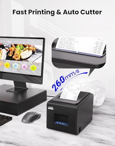vretti Thermal Receipt Printer, 3 1/8" 80mm Direct Thermal Printers | with USB Serial LAN Port - Kitchen POS Printer ESC/POS Command Support Cash Drawer