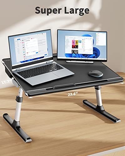 Laptop Lap Desk for Bed, SAIJI X-Large Adjustable Laptop Table | XXL-Extra Large, Foldable Laptop Stand for Bed, with Storage Drawer & Bookstand, for Eating, Working, Gaming, Drawing - color: Black