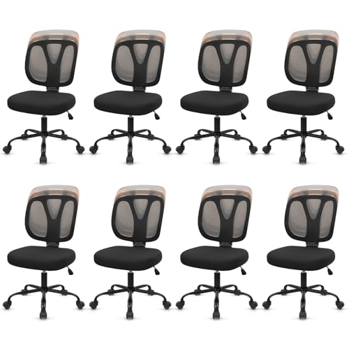 CLATINA Armless Home Office Chair, 360° Swivel Rolling Desk Chair with Lumbar Support and Wheels, Adjustable Height Mesh Back Small Ergonomic Computer Task Chair for Conference Waiting, Black(8 Pack) - color: Black-neva, size: 8 Pack