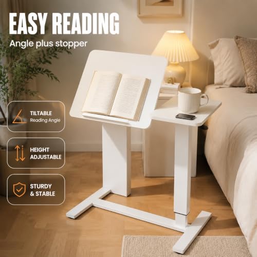 32" Height Adjustable Sit Stand Desk Converter, Dual Monitor Laptop Riser, Black (Bedside Desk/Plastic Holder (White)) - color: Bedside Desk / Plastic Holder (White)