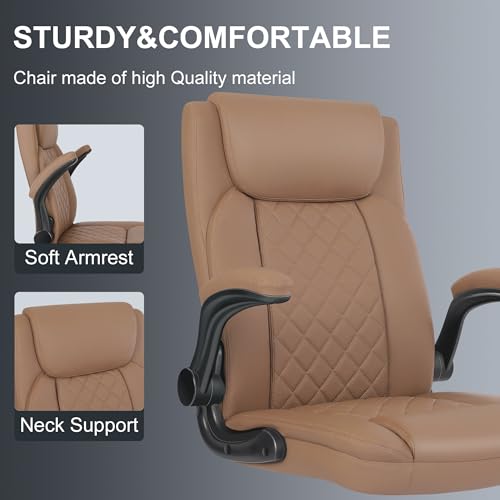 Misolant Drafting Chair, Tall Office Chair for Standing Desk, Standing Chair with Adjustable Height and Flip-up Armrest, Leather Drafting Chair, High Office Chair for Counter Height Desk - color: Brown