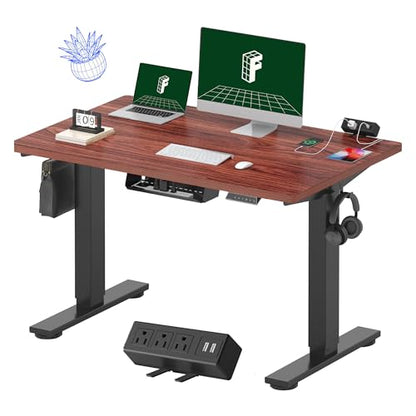 FLEXISPOT EN2 48"x30" Standing Desk with Power Strip Bundle, Mahogany | One-Piece Desktop, Easy-Access Clamp Power Strip Bundle, Organized Cable Management, Modern Home Office Setup - color: Black Frame + Mahogany Top, size: 48x30