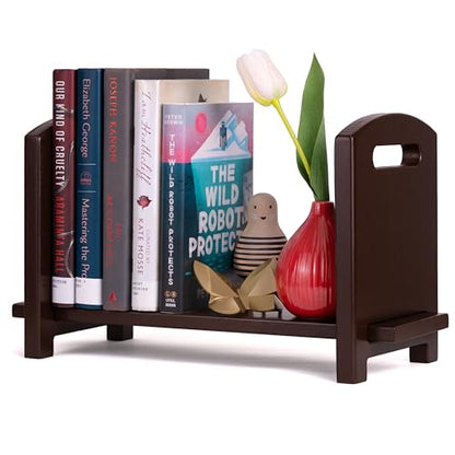 Adjustable Desktop Bookshelf - Sturdy Desk Bookshelf and Book Organizer - No Tools Required to Assemble This Desktop Bookcase, Perfect Tabletop Book Shelf for Office, Study Room - color: Brown