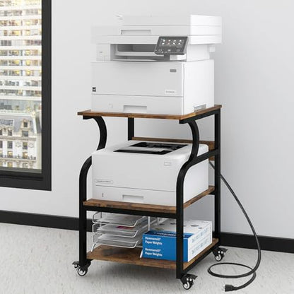 Natwind 3 Tier Large Printer Stand, 24"x20", with Charging Station,Retro - color: Retro