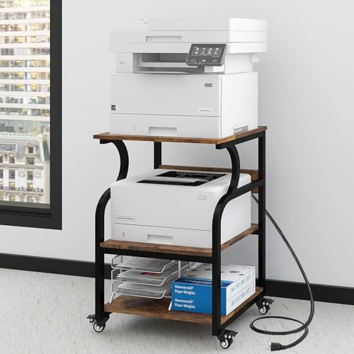 Natwind 3 Tier Large Printer Stand, 24"x20", with Charging Station,Retro - color: Retro
