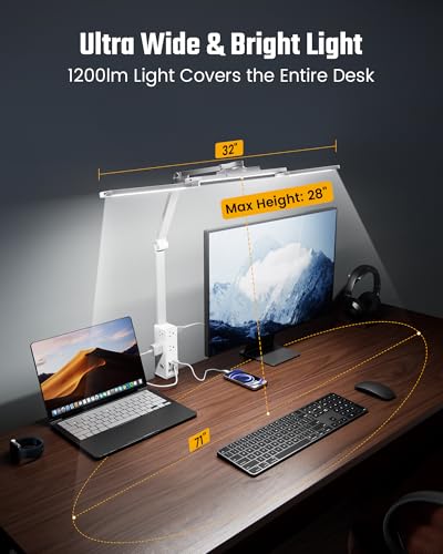 SUPERDANNY LED Desk Lamp Computer Light with Power Strip with Clamp White - color: White, size: With Power Strip