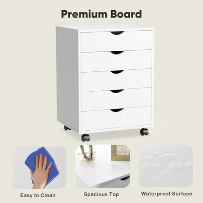 OLIXIS 5-Drawer Rolling File Cabinet, Printer Stand with Office Storage - color: White, size: 5 Drawer