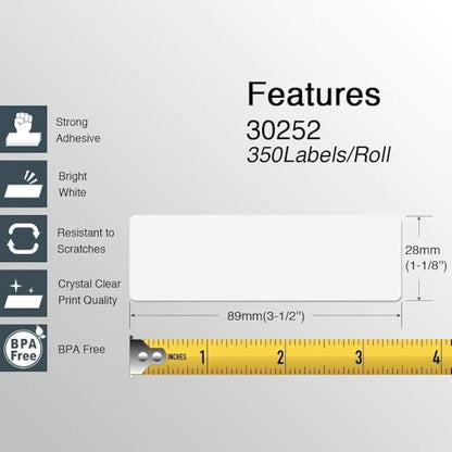 BETCKEY - Compatible DYMO 30252 (1-1/8" x 3-1/2") Address & Barcode Labels - Compatible with DYMO Labelwriter 450, 4XL, NOT Fit 550 & 5XL [10 Rolls/3500 Labels] - size: 1-1/8" x 3-1/2"
