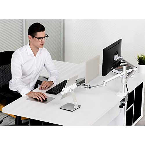 Viozon Monitor and Laptop Mount, 2-in-1 Adjustable Dual Arm Desk Mounts Single Desk Arm Stand/Holder for 17 to 32 Inch LCD Computer Screens, Extra Tray Fits 12 to 17 inch Laptops (Silver) - color: Silver