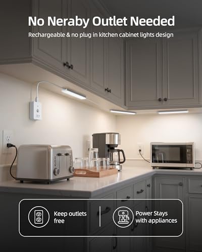 EZVALO Wireless Under Cabinet Lighting System, Ultra-Bright Task Lighting | 360LM, Motion Sensor, 5000mAh Rechargeable Switch Controller, 3Pcs x12 Inch, Dimmable, 3 Color Temps, 4 Work Modes