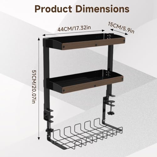 Clamp On Desk Shelf, 2 Tier 17in Office Desk Shelves Organizer (Black) - color: Black