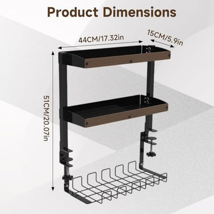 Clamp On Desk Shelf, 2 Tier 17in Office Desk Shelves Organizer (Black) - color: Black