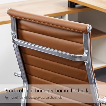 Home Office Chair Ribbed, Modern Leather Conference Waiting Room Chairs,Ergonomic Office Desk Chair, High Back Executive Computer Chair, Adjustable Swivel Chair with Arms,Brown - color: Classic Brown