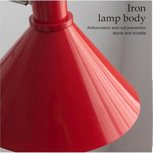 Modern Industrial Red Conical Shade Wall Sconce Minimalist Adjustable Swing Arm Wall Lamp Interior Accent Wall Mount Light Fixture for Bedroom Study Living Room