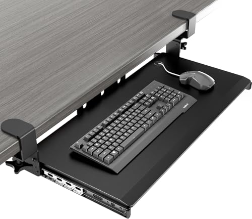 Keyboard Tray Under Desk Pull Out with Extra Sturdy Adjustable C Clamp Mount System, 27.3 (32.5 inch Including Clamps) x 11 Inch Slide-Out Platform Computer Drawer for Typing, Black,AX01WB01 - color: Black, size: 32.5"x 11”Keyboard Tray