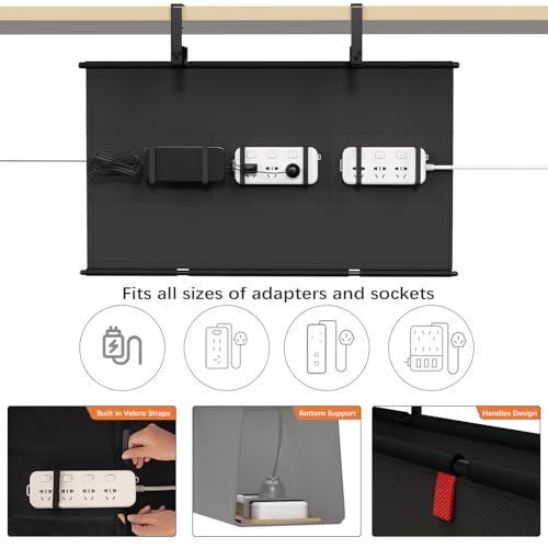 Under Desk Cable Management Tray, 28" Fabric Wire Cord Organizer, Black - color: Black, size: 28'' L
