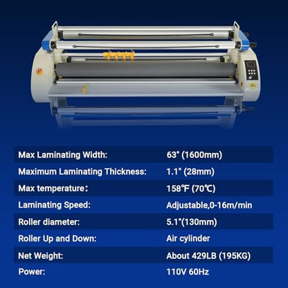 67" Full Auto Cold&Heat Assisted Laminator with 4 Trimmers,Max Speed 52.5 ft/min,63" Max Laminating Width,1.1" Max Thickness, Infrared Heating,(Requires Air Compressor, Not Included),1700-A3