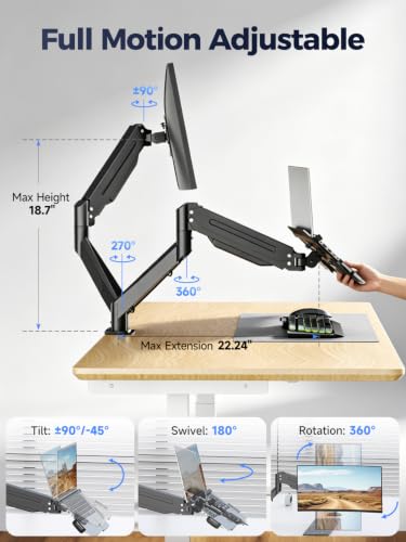 Suptek Monitor Laptop Mount Stand, 2 in 1 Function Dual Monitor Arms Desk Mount for 13"-18" Notebook and 17"-35" Monitor with Laptop Tray,Holds up to 24.25lbs - style: Laptop Monitor Mount