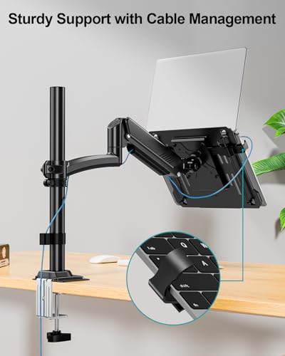 MOUNT PRO Laptop Arm Desk Mount for Max 22lbs 17" Laptop & Max 32" Monitor | Single Monitor Arm with VESA Laptop Tray, Full Motion Laptop Arm with Adjustable Angle, Swivel Notebook Bracket VESA 75/100mm - size: With Pole
