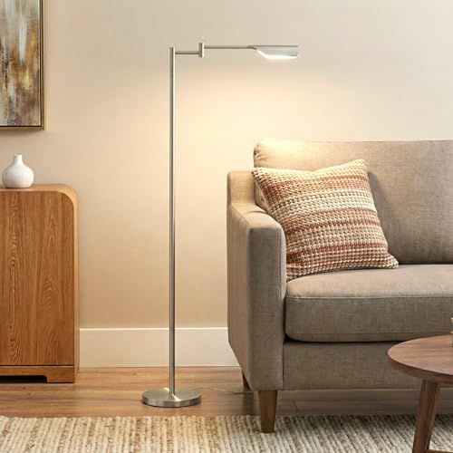 Brightech Leaf Pharmacy LED Reading Lamp, Dimmable Floor Lamp with Easy Adjustable Rotation Over Chair or Desk for Living Room, Work Light for Office, Modern Minimalist Home Decor - Platinum Silver - color: Silver