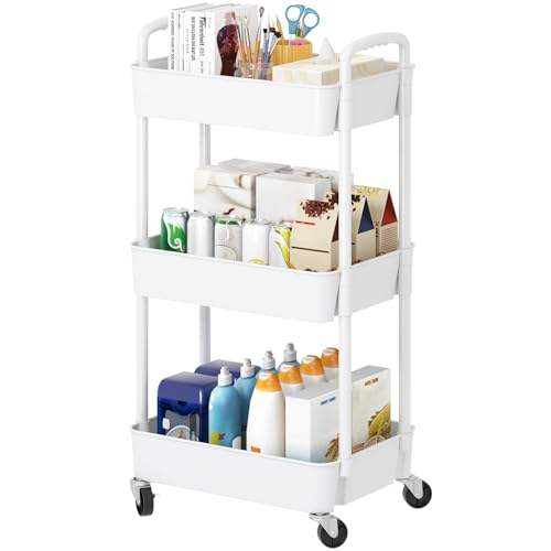 3 Tier Rolling Cart with Wheels, Utility Storage Carts,White - color: White, size: 3-Tier
