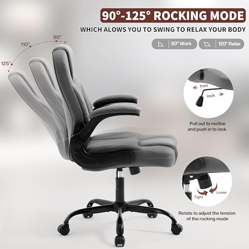 PU Leather Office Chair Swivel Lumbar Support for Short People Grey - color: Grey