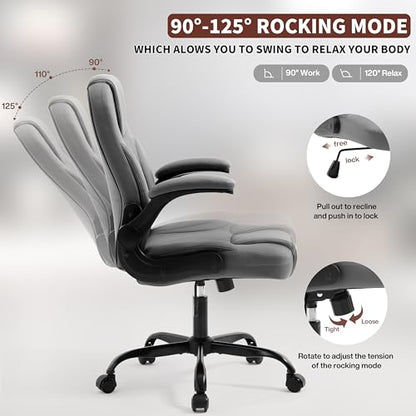 PU Leather Office Chair Swivel Lumbar Support for Short People Grey - color: Grey