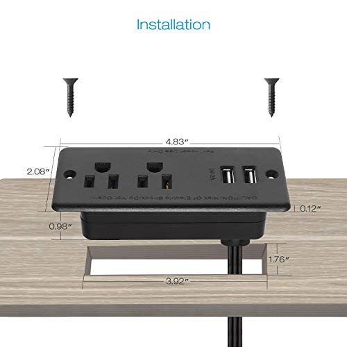 HHSOET Furniture Recessed Power Strip, 10W USB A Ports, Black, 6FT - size: 6ft-USB-A