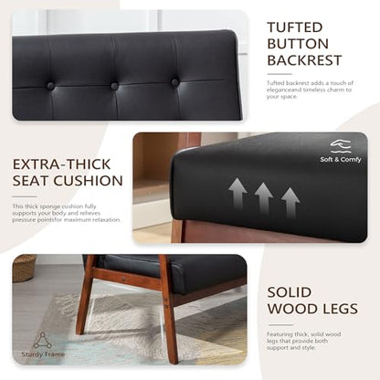 JIASTING 50" W Solid Wood Loveseat Sofa, Upholstered Faux Leather Couch