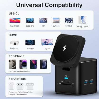 USB C Laptop Docking Station, 9 in 1 Hub with MagSafe Charger Stand, Black - color: Black