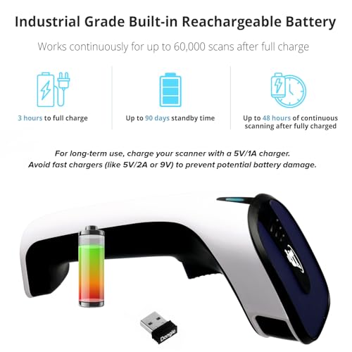 ScanAvenger Wireless Portable 1D with Stand Bluetooth Barcode Scanner: Hand Scanner 3-in-1, Cordless, Rechargeable Scan Gun for Inventory (1D&2D with No Next Gen Stand for QR Codes and PDF417) - style: 1D&2D With No Next Gen Stand for QR codes and PDF417