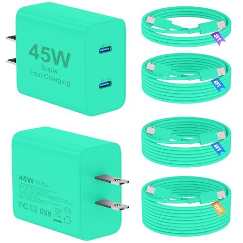 45W iPhone 17 16 15 Charger Fast Charging, 2 Pack Dual Port USB C Charger - color: Green, size: 2pack-(3+6+6+10)ft