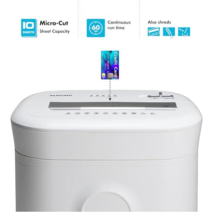 Aurora High-Security 10-Sheet Micro-Cut Paper and Credit Card Shredder with 6 Gallon Pullout Basket / 60 Mins Running Time/Security Level P-5 - style: 10-Sheet MicroCut / P5
