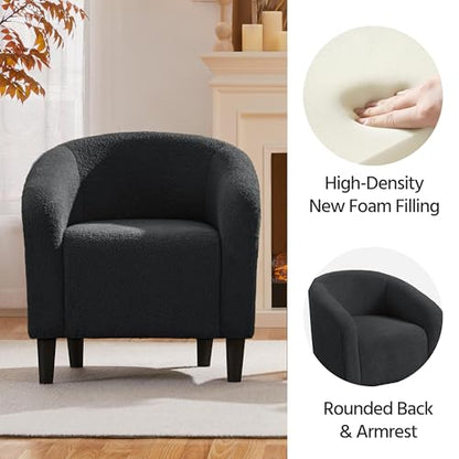 Yaheetech Sherpa Accent Chairs, Compact Furry Barrel Chairs with a Curved Silhouette for Small Spaces, Living Room, Bedroom, Dark Gray - color: Dark Gray (Boucle), style: without Ottoman