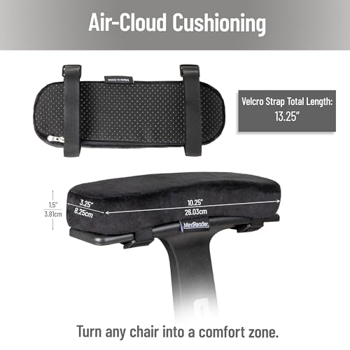 Mind Reader Air-Cloud Memory Foam Armrest Pads, Office & Gaming Chair Arm Rests, Elbow Support with Washable Cover, Black - size: Armrest