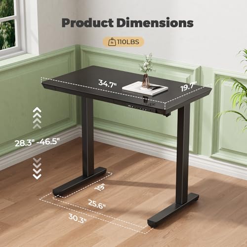 35" Electric Standing Desk with Drawer, One-Piece Glass Top - color: Black Glass-top, size: 35"