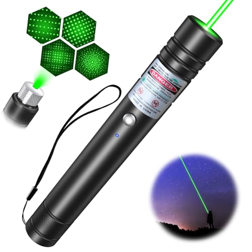Green Laser Pointer, USB-A Rechargeable with Adjustable Star Cap | Single-dot mode, no charging cable required, wrist strap, for TV/LED/LCD screens, presentations, astronomy and outdoor use
