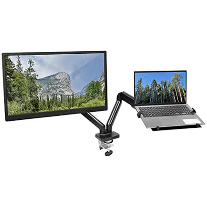 Mount-It! Monitor and Laptop Desk Mount, Height Adjustable Dual Arm Stand with Vented Laptop Tray, Fits Laptops up to 17 Inch and 13–27 Inch Monitors, VESA 75x75 & 100x100, Clamp or Grommet Mount - style: Laptop + Monitor Arm
