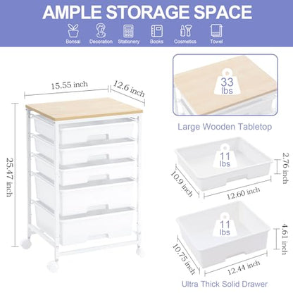 SYKIARIOL Rolling Cart with Drawers, 5 Drawers Utility Cart, Bright White - color: Bright White